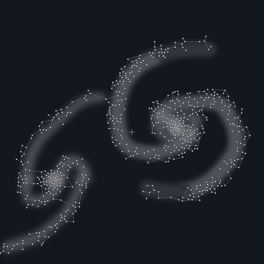 Painted map of 2 colliding galaxies